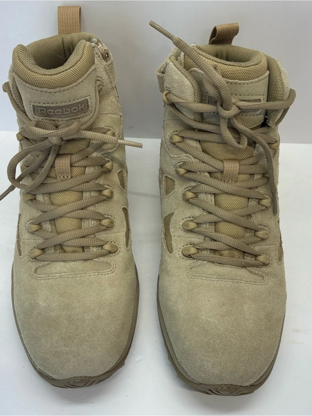 Reebok Desert Men’s Tan Suede Tactical Boots Rapid Response RB Side Zip 9 W EUC